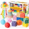 imageJOYIN Baby Toys  Montessori Toys for Babies FoodGrade Sensory Present Infant Stacking Circles Teether Blocks 3D Stress Balls Pull String Learning Gifts for Baby Girls Boys