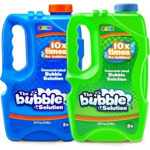 imageJOYIN 2 Bottles Bubbles Refill Solutions 64 oz up to 5 Gallon Concentrated Solution for Bubble Machine Gun Wand Refill Fluid Summer Easter Toys Double GreenBluegreen
