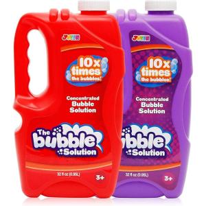 imageJOYIN 2 Bottles Bubbles Refill Solutions 64 oz up to 5 Gallon Concentrated Solution for Bubble Machine Gun Wand Refill Fluid Summer Easter Toys Double GreenRedpurple