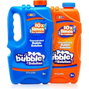 imageJOYIN 2 Bottles Bubbles Refill Solutions 64 oz up to 5 Gallon Concentrated Solution for Bubble Machine Gun Wand Refill Fluid Summer Easter Toys Double GreenOrangeblue