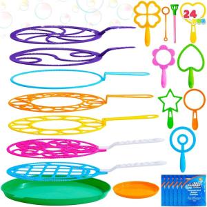 imageJOYIN 29 Pcs Big Bubble Wands Set Giant Bubble Wand Bulk with Tray for Kids Outside Blowing Toys for Summer Easter Party Favor Birthday ToddlersAssorted