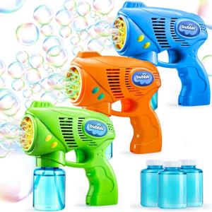 imageJOYIN 3 Packs Bubble Guns with 3 Solutions Automatic Bubble Maker Blower Machine for Kids Party Favors Summer Toy Birthday Outdoor ampamp Indoor Activity EasterSolid