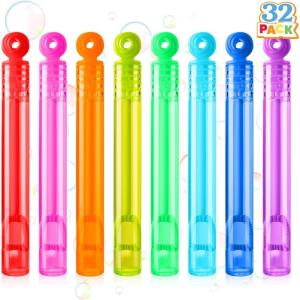 imageJOYIN 32 Pack Mini Bubble Wands 8 Colors Circle Party Favors for Kids Goodie Bag Stuffers Treasure Box Toys Classroom Prizes for Boys GirlsCircle