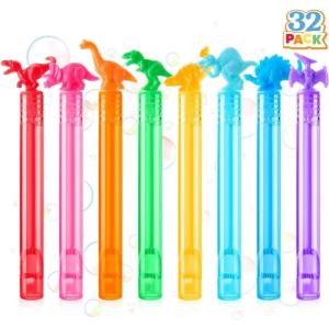 imageJOYIN 32 Pack Mini Bubble Wands 8 Colors Circle Party Favors for Kids Goodie Bag Stuffers Treasure Box Toys Classroom Prizes for Boys GirlsDinosaur Shape