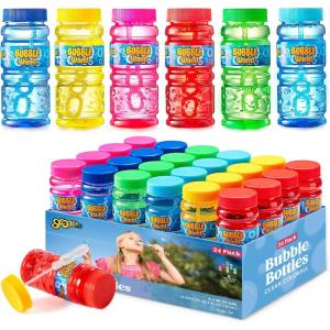 imageSloosh 24 Pack Assorted Colors Bubble Solution Bottles with Wand 4 Oz for Kids Bubble Toys Summer Activity Easter and Assortment Party Favors