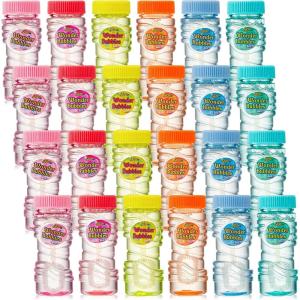 imageSloosh 24 Pack Twisted Bubble Bottle with 2 oz Solution Set6 Color for Kids Bubble Toys Summer Activity Easter and Assortment Party FavorsTypical