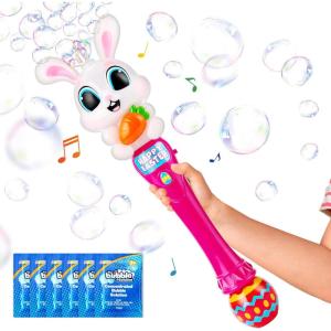 imageSloosh Easter Bunny Bubble Wand for Kids Ages3 Light Up Automatic Bubble Maker with LED ampamp Sound Effect for Toddler Birthday Party Gifts Outdoor Easter Basket Stuffers
