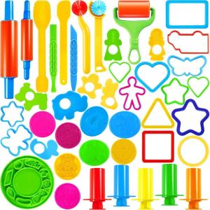 imageJOYIN 44 Clay Tools Set for Kids Clay Accessories with Various Plastic Molds Rolling Pins Cutters