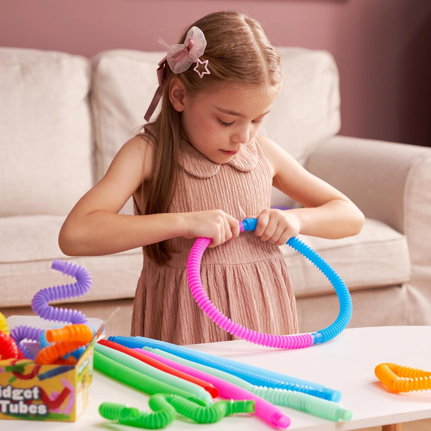imageJOYIN 36 Pack Pop Tubes Sensory Toys Large Fidget Toys Party Favors  9 Colors Creativity Learning ampamp Fun for Toddler Kids  Perfect for Party Goodie Bags Stuffers Classroom School RewardSmall