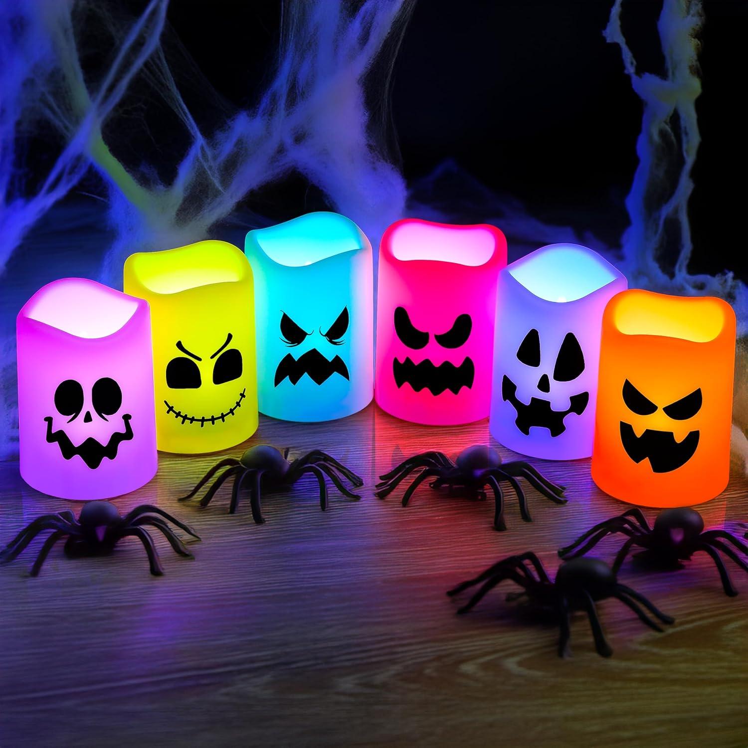 imageJOYIN 6 Pcs Halloween Flameless Candles Decorations with Remote Timer Color Changing LED Lights Lamp Indoor Battery Operated Party Favors Haunted House