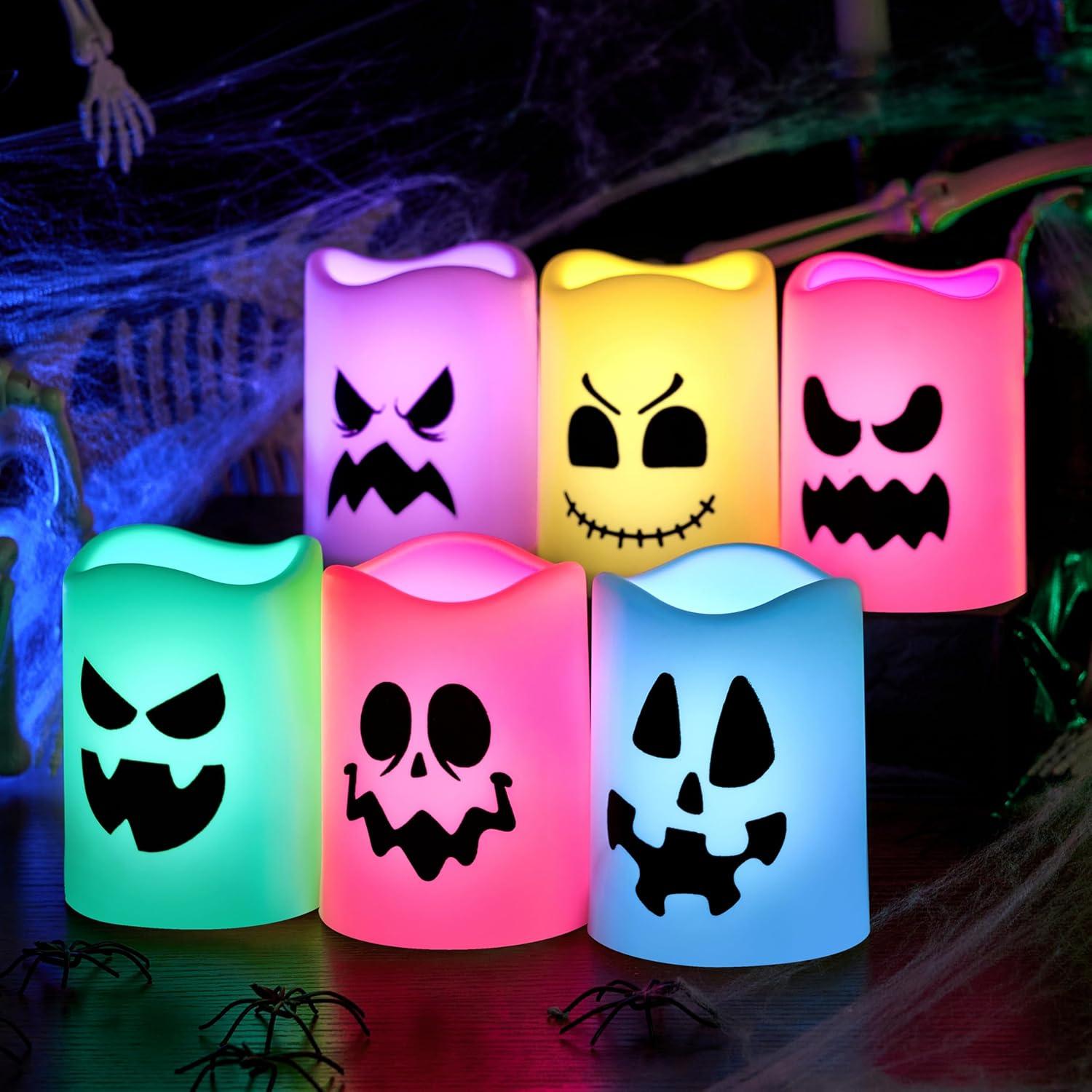 imageJOYIN 6 Pcs Halloween Flameless Candles Decorations with Remote Timer Color Changing LED Lights Lamp Indoor Battery Operated Party Favors Haunted House