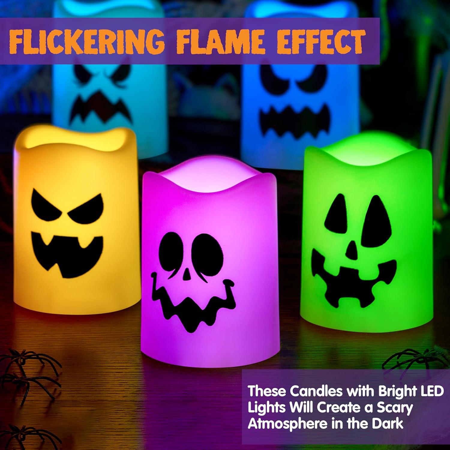 imageJOYIN 6 Pcs Halloween Flameless Candles Decorations with Remote Timer Color Changing LED Lights Lamp Indoor Battery Operated Party Favors Haunted House