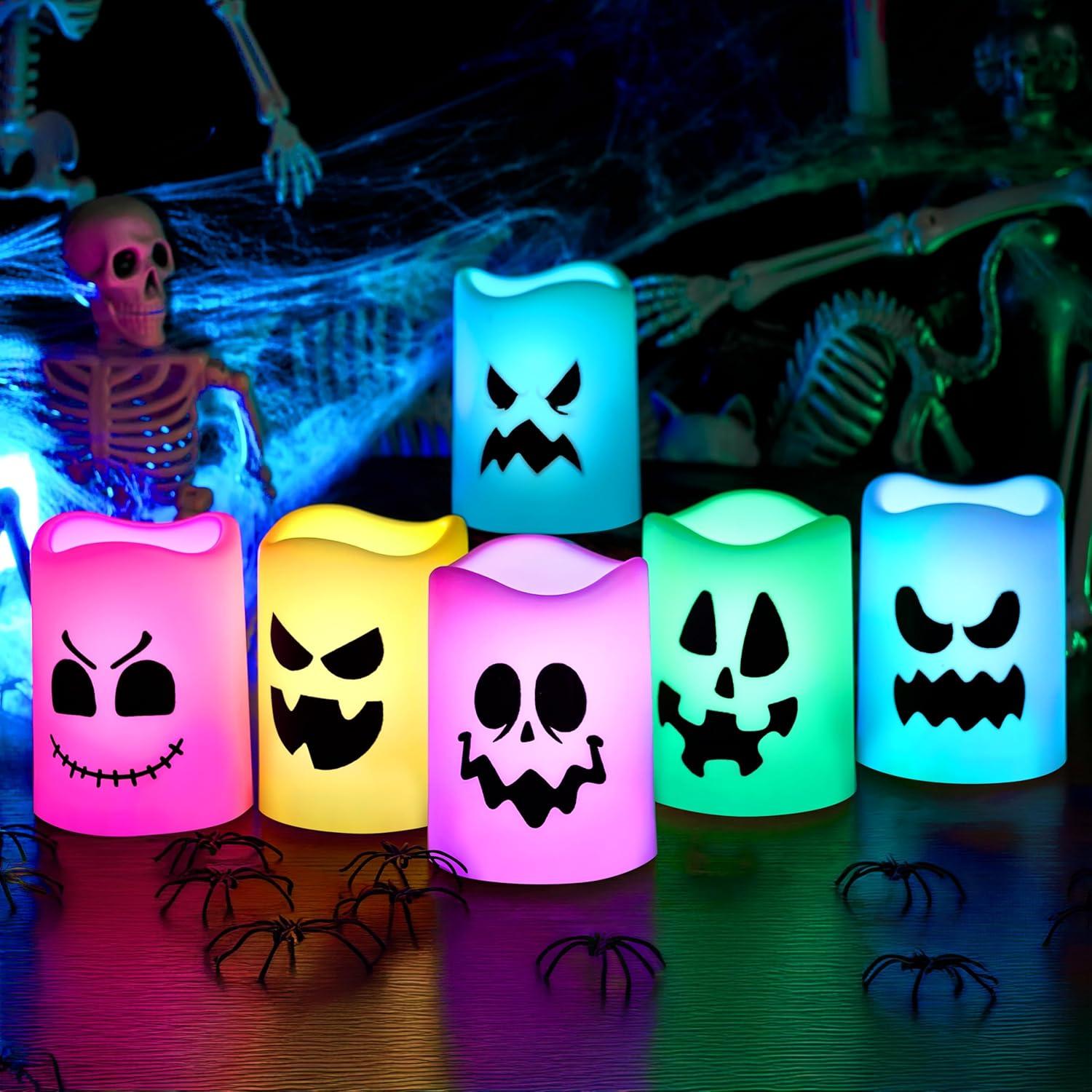 imageJOYIN 6 Pcs Halloween Flameless Candles Decorations with Remote Timer Color Changing LED Lights Lamp Indoor Battery Operated Party Favors Haunted House