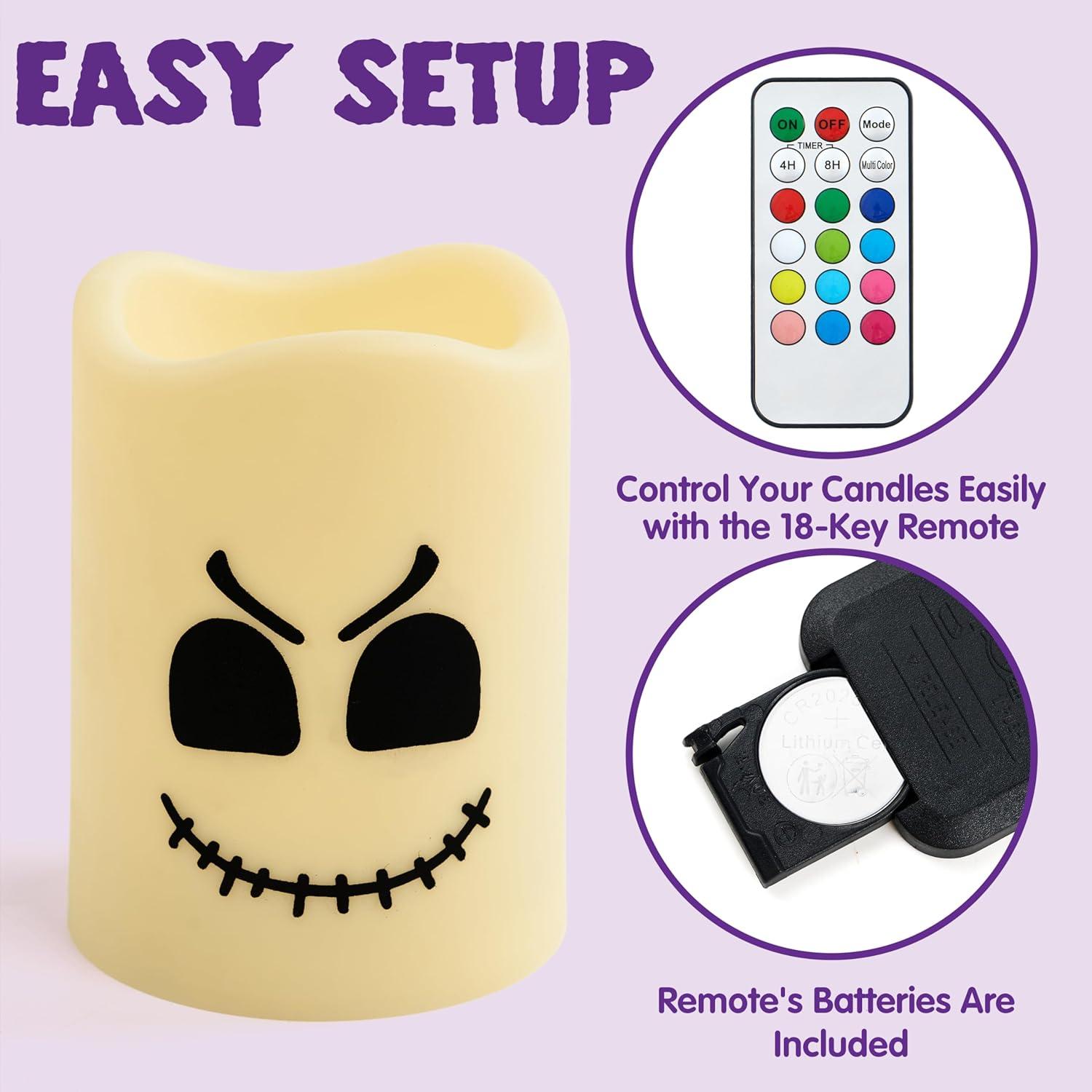 imageJOYIN 6 Pcs Halloween Flameless Candles Decorations with Remote Timer Color Changing LED Lights Lamp Indoor Battery Operated Party Favors Haunted House