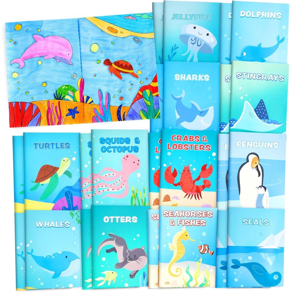 imageJOYIN 24Pcs Mix Coloring Books for Kids Ages 48 Bulk Mini Coloring Activity Books for Party Favors Birthday Party Gifts Classroom Travel Activity Goodie Bags Stuffers for Boys GirlsSea