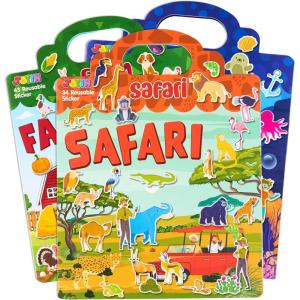 imageJOYIN 3 Sets Animal Reusable Sticker Book for Toddlers 3D Sticker Books for Kids 3 4 5 Travel Essentials Airplane Activity Toys Crafts Gifts Birthday Gifts  Farm Ocean SafariFarm  Ocean  Safari