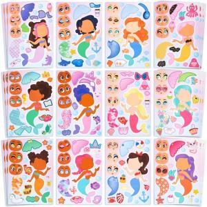 imageJOYIN 36 Pcs 9quotx6quot Sea Animals Make a face Stickers for Kids Make Your Own Ocean Animals Sticker Sheets Party Favors Kids Crafts Goodie Bags Stuffers Classroom RewardsMermaid