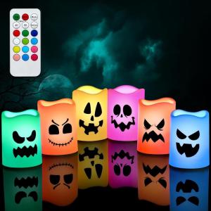 imageJOYIN 6 Pcs Halloween Flameless Candles Decorations with Remote Timer Color Changing LED Lights Lamp Indoor Battery Operated Party Favors Haunted House