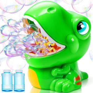 imageJOYIN Dinosaur Bubble Machine Bubble Blower with Solutions for Kids Summer Outdoor Indoor Toy Dinosaur Party Favor Kids Birthday Gift OrangeGreen