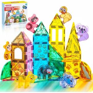 imageSYNCFUN Magnetic Building Tiles Jungle Animal Set for Kids 50PCS Including 7 Cute Animals Educational STEM Toy for Boys ampamp Girls Ages 35 48 Christmas Birthday Party Gift for ToddlersAnimal