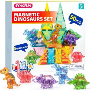 imageSYNCFUN Magnetic Building Tiles Jungle Animal Set for Kids 50PCS Including 7 Cute Animals Educational STEM Toy for Boys ampamp Girls Ages 35 48 Christmas Birthday Party Gift for ToddlersDinosaur