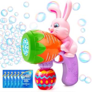 imageSloosh Easter Bunny Bubble Gun for Toddlers 3 Pink Bunny Light Up Bubble Blower with 6 Refill Solution for Kids Ages 48 Birthday Party Gifts Outdoor EasterPink
