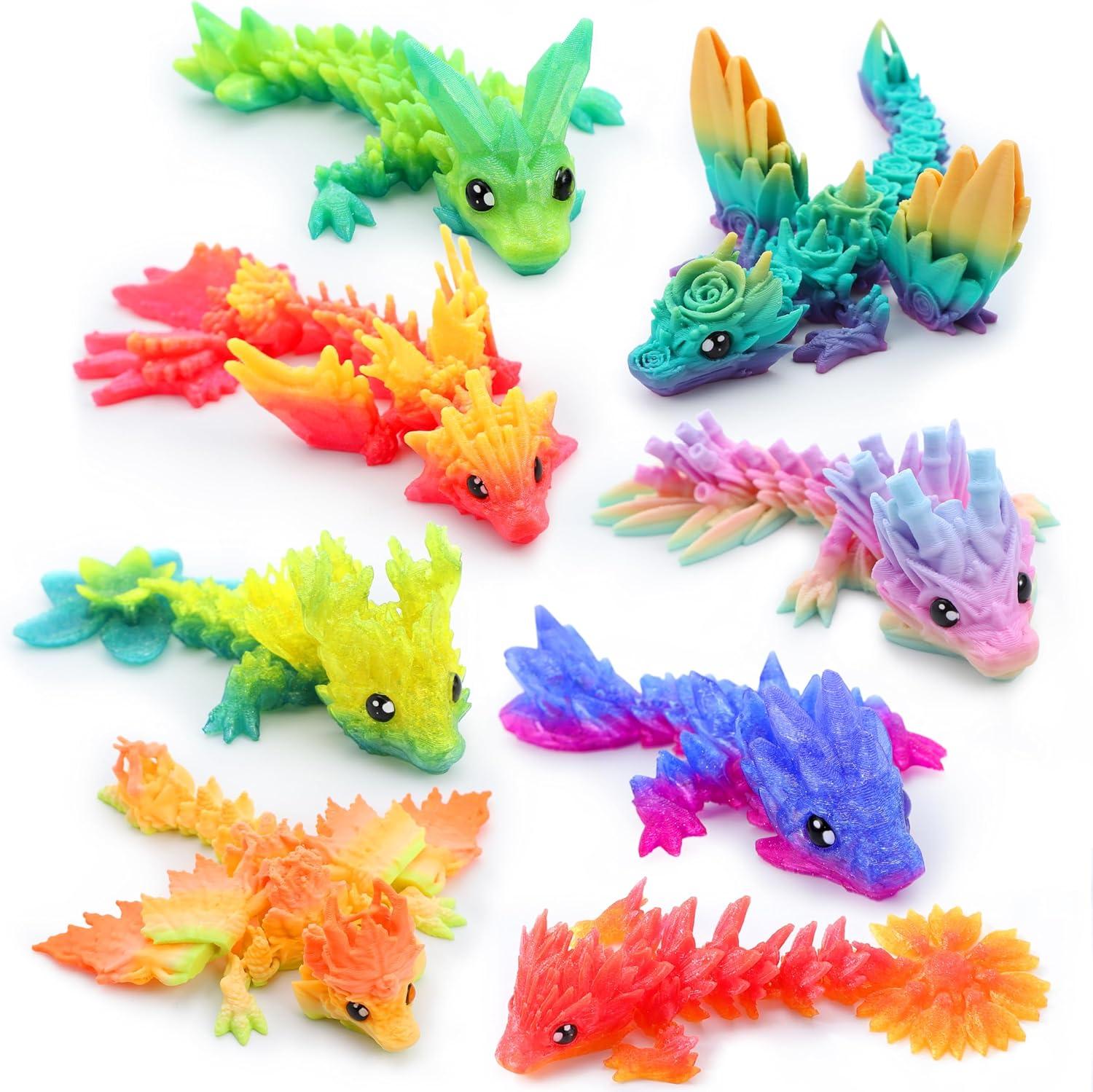 imageJOYIN 8 Pcs 3D Printed Dragon 44quot Colorful 3D Printed Flexible Articulated Dragon Fidget Toys for Home Office Desk Decor Autism Stress Relief Fidget Toys for Kids ampamp Adults Birthday Gift