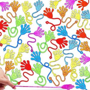 imageJOYIN 48Pcs Glitter Sticky Hands Party Favors Party Table Favors Set for Kids Holiday Traditions Classroom Treasure Box Carnival Prizes Bulk Pinata Stuff Mini Toys