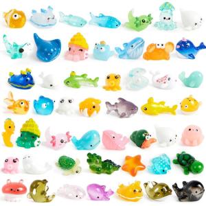 imageJOYIN 50 Pcs Mini Resin Animals Figures Mix Resin Animals Figurines for Fairy Garden Accessories Dollhouse Decorations Slime Charms for Crafts DIY Miniature Scenes Birthday Party FavorsOcean Animals