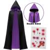 imageJOYIN Adult Unisex Vampire Costume Accessories Halloween Vampire Cape with Reversible Hooded Cape Cloak and Tattoo ScarBlack Purple