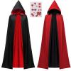 imageJOYIN Adult Unisex Vampire Costume Accessories Halloween Vampire Cape with Reversible Hooded Cape Cloak and Tattoo ScarBlack Red