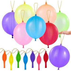 imageJOYIN 12 Pcs Punch Balloons Easter Egg Fillers Heavy Duty Party Favors for Kids Punching Balloons with Rubber Band Handle for Birthday Goodie Bags Stuffers Halloween Party Supplies