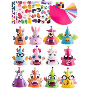 imageJOYIN 12 Sets Party Hats for Kids Birthday Party Games Craft Activities Cute Animal Theme Birthday Hats Activity Kits with Stickers for Kids Holiday Theme Party Favors Easter Decoration
