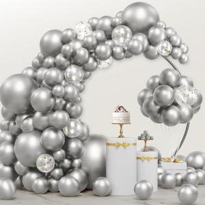 imageJOYIN 150 Pcs Black Balloons Different Sizes 18 12 10 5 Inch Black Latex Balloon Arch Kit with Instruction for Birthday Party Graduation Wedding Holiday DecorationSilver