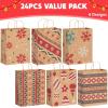 imageJOYIN 24 PCS Christmas Kraft Gift Bags Xmas Holiday Paper Goody Wrap Shopping Bags with Handles for Holiday Presents Giant Gifts Decorations Classrooms and Party Favors 10 x 13 x 5