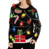 imageJOYIN LED Light Up Christmas Sweater Women Men CouplesUgly Christmas Sweater Kids with Light Bulbs Pullovers 2025Black Strip