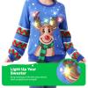 imageJOYIN LED Light Up Christmas Sweater Women Men CouplesUgly Christmas Sweater Kids with Light Bulbs Pullovers 2025Blue Reindeer