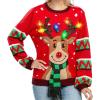 imageJOYIN LED Light Up Christmas Sweater Women Men CouplesUgly Christmas Sweater Kids with Light Bulbs Pullovers 2025Red Reindeer