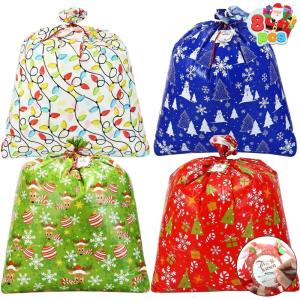imageJOYIN 8 PCs Christmas Jumbo Gift Bags Heavy Duty 36 x 44 with Gift Tags for Large Gifts Big Xmas Bag for Christmas Season Gift Giving Holiday Presents or Decorations