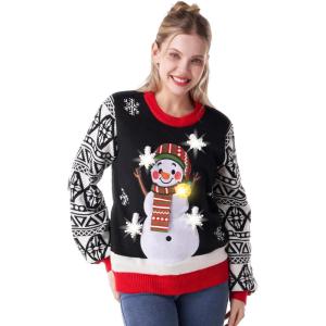 imageJOYIN LED Light Up Christmas Sweater Women Men CouplesUgly Christmas Sweater Kids with Light Bulbs Pullovers 2025Black Snowman