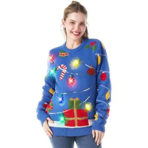 imageJOYIN LED Light Up Christmas Sweater Women Men CouplesUgly Christmas Sweater Kids with Light Bulbs Pullovers 2025Blue Strip