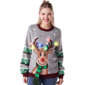 imageJOYIN LED Light Up Christmas Sweater Women Men CouplesUgly Christmas Sweater Kids with Light Bulbs Pullovers 2025Gray Reindeer