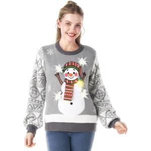 imageJOYIN LED Light Up Christmas Sweater Women Men CouplesUgly Christmas Sweater Kids with Light Bulbs Pullovers 2025Gray Snowman