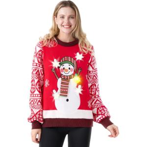 imageJOYIN LED Light Up Christmas Sweater Women Men CouplesUgly Christmas Sweater Kids with Light Bulbs Pullovers 2025Red Snowman