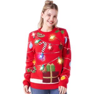 imageJOYIN LED Light Up Christmas Sweater Women Men CouplesUgly Christmas Sweater Kids with Light Bulbs Pullovers 2025Red Strip