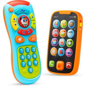 imageJOYIN Baby Learning Phone and Remote Toy for Toddler Pink Smartphone Toys with Music for Infants Kids Holiday Stocking Stuffers Birthday Gift for Girls Gifts for ChristmasBlue Phone and Remote Toy with Bird