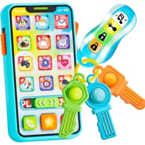 imageJOYIN Baby Musical Toy Phone and Car Keys Teether Set 60 Music and Learning Phrases Baby Learning Toys 10 Months Toddler Birthday Gifts for Girs Boy Easter Basket Stuffers