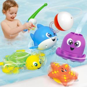 imageJOYIN Bath Fishing Toy Set for Toddlers  Magnetic Toy with Fishing Rod Spinning Octopus and Starfish Windup Shark and Turtle  Sensory Development for Infants