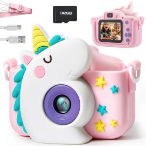 imageSYNCFUN Kids Camera Birthday Gifts for Girls 3 4 5 6 7 8 Year Old Unicorn Toys Selfie Toddler Toy 1080P HD Selfie Digital Video Camera with 32GB SD Card UnicornUnicorn Camera