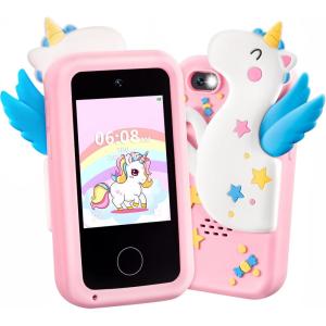 imageSYNCFUN Kids Smart Phone Unicorn Toys Birthday Gifts for Girls Age 3 4 5 6 7 8 9 10 Year Old Toddler Phone Toys with Dual Camera Game Music Player Alarm Clock 8GB Memory CardUnicorn Smart phone